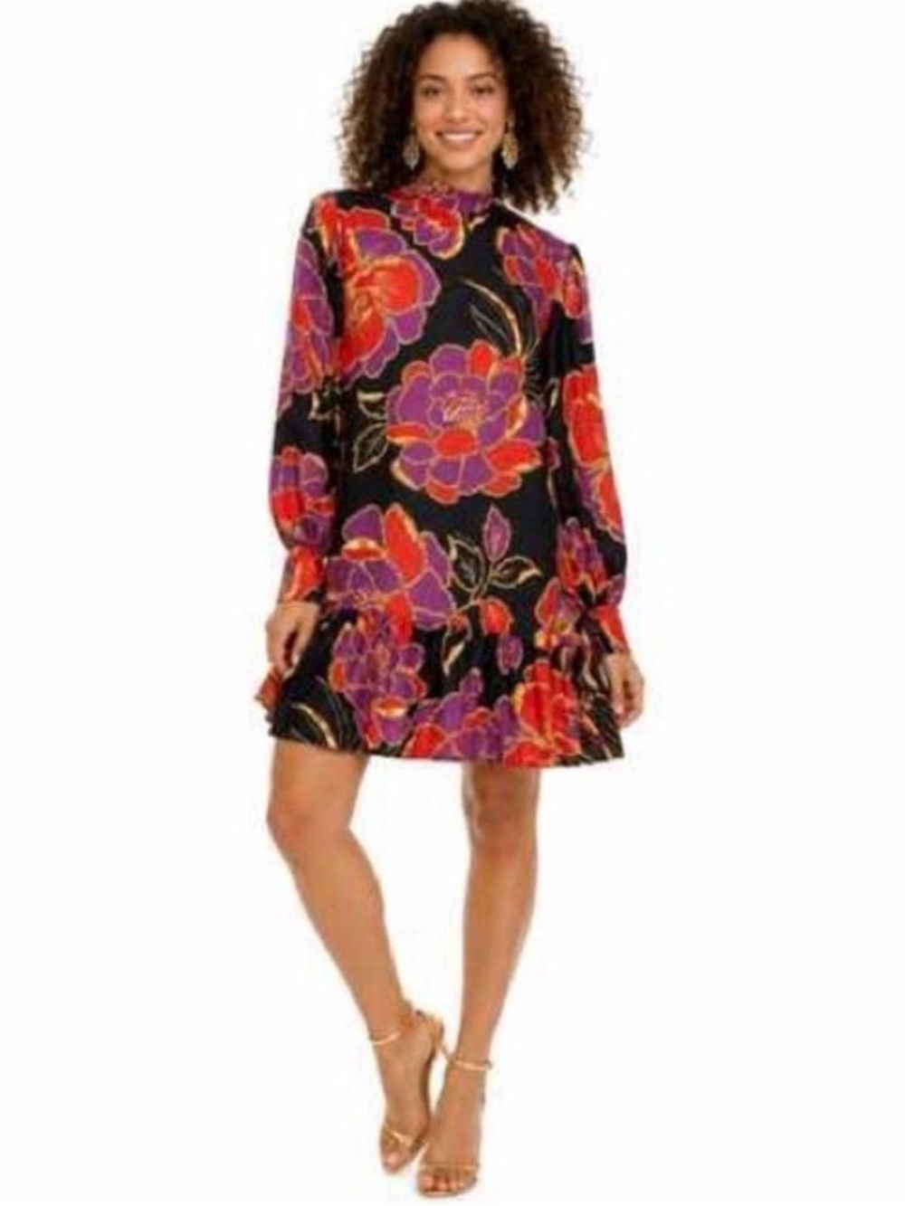 FARM Rio Shiny Chita Floral Multicolor Long Sleeve Dress Size small women’s